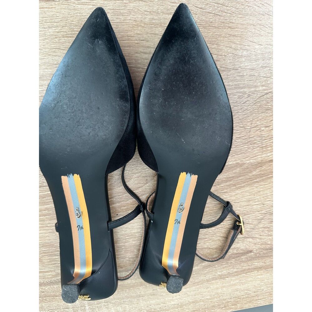 Sam Edelman Toni Slingback Pointed Toe Kitten Heel Pump size 7.5 Black Suede - Picture 9 of 14